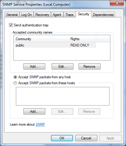 SNMP configuration options