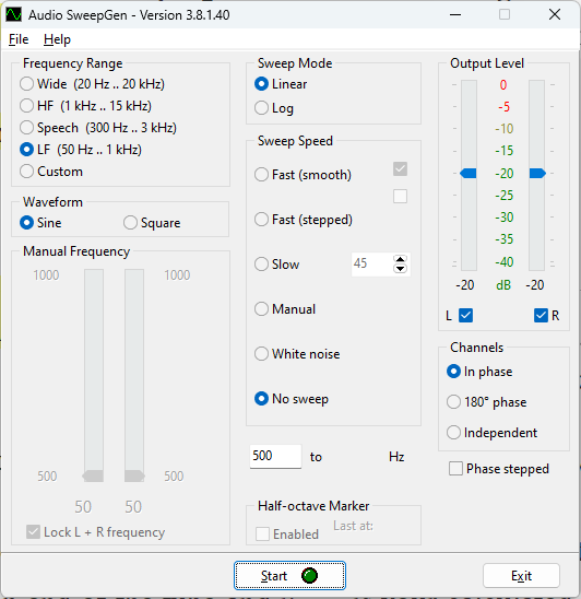 Screenshot of the signal generator