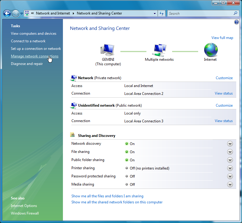 Vista Control Panel Network Adapter