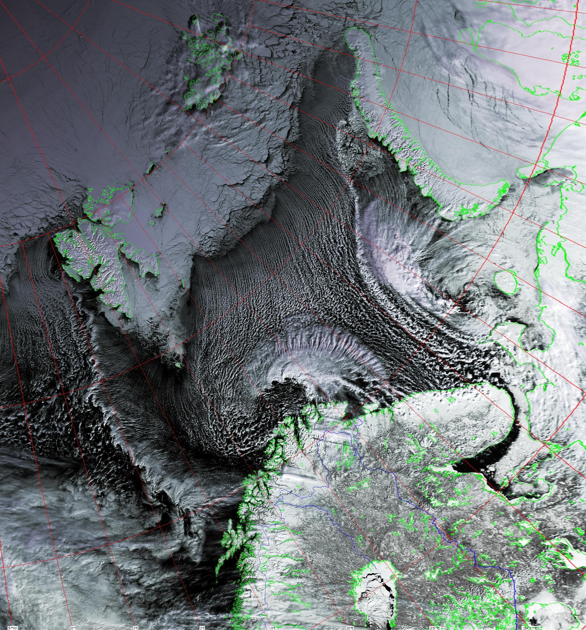 Cloud streets over northern Scandinavia